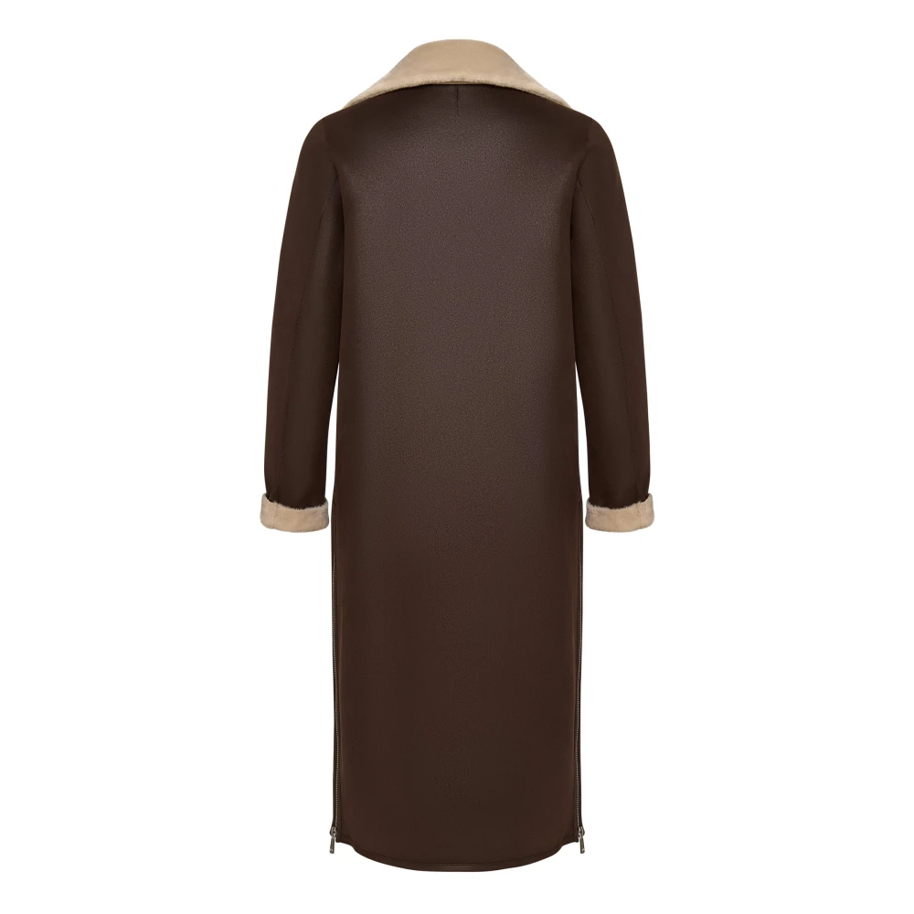 Cesare Gaspari Bruine Faux Reversible Shearling Lange Jas Brown Dames