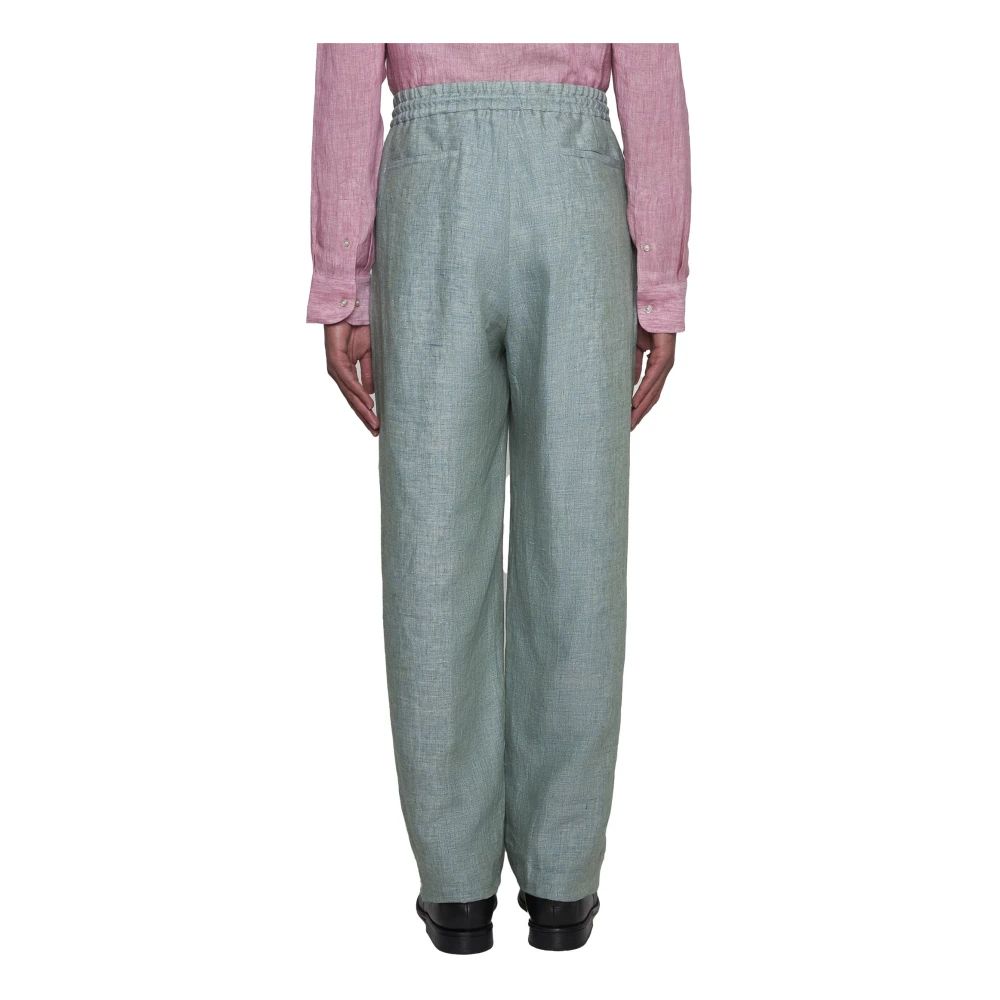 ETRO Groene Linnen Trekkoord Broek Green Heren