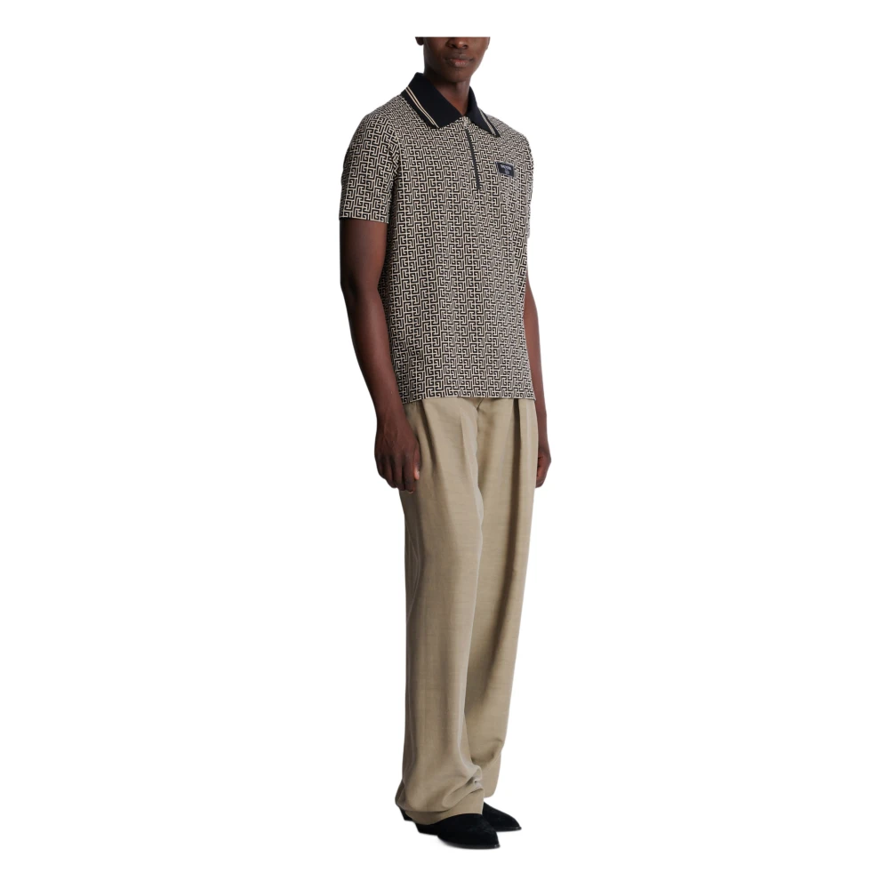 Balmain PB Labyrinth jacquard polo hirt Black Heren