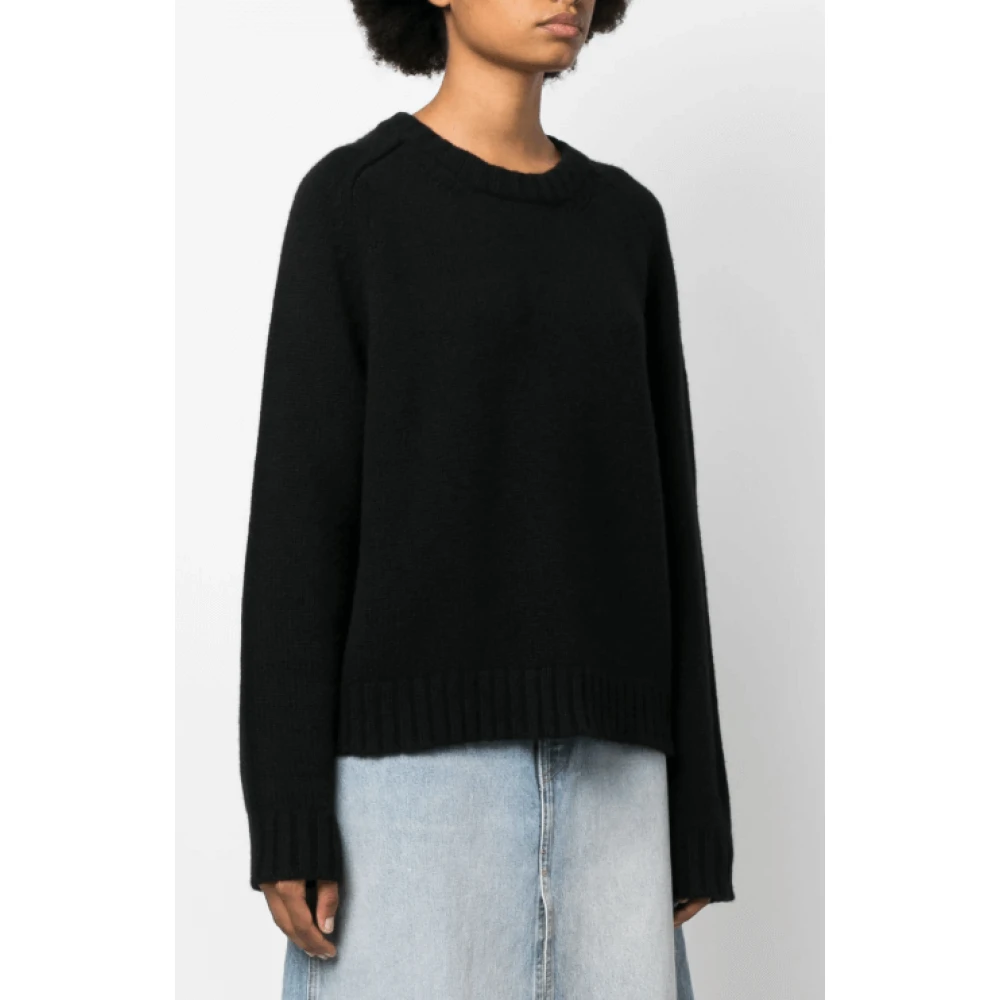 Khaite Zwarte Cashmere Gebreide Crew Neck Jumper Black Dames