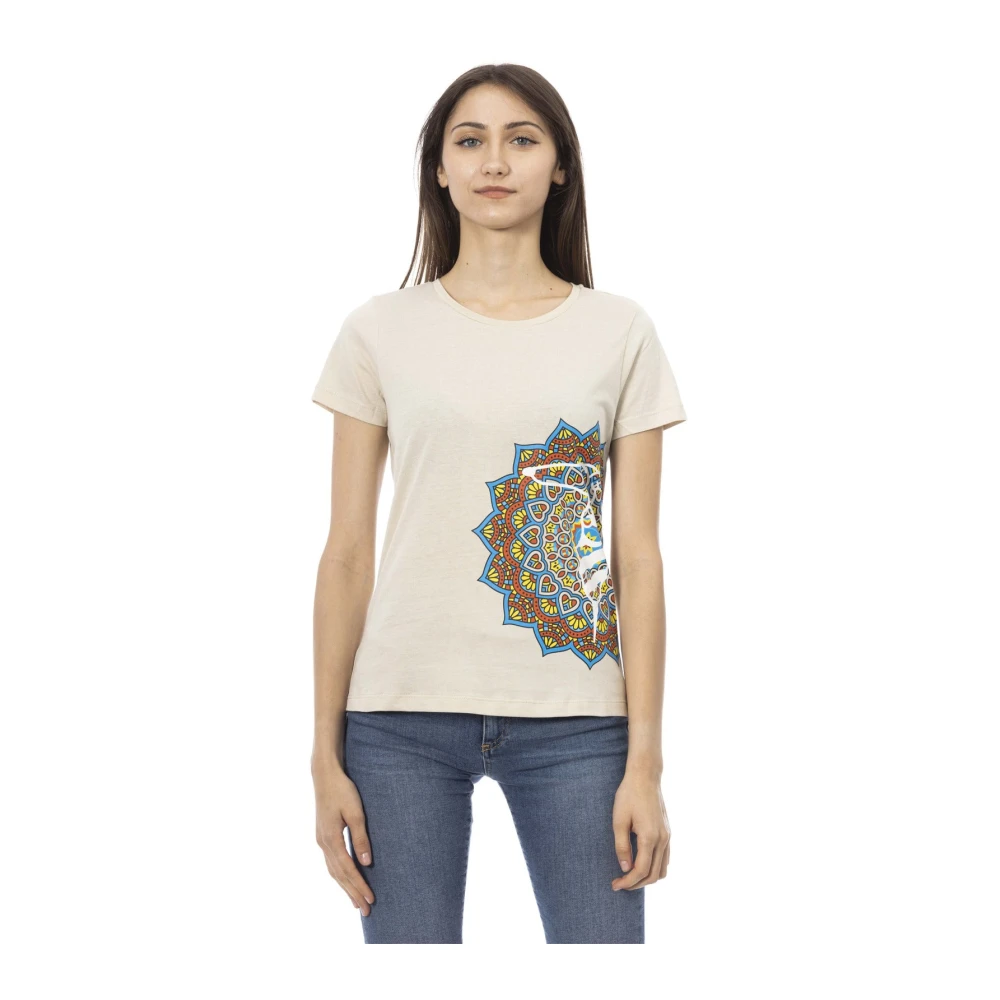 Trussardi Women's Beige T-Shirts, M, Casual Round Neck Short Sleeve T-Shirt
