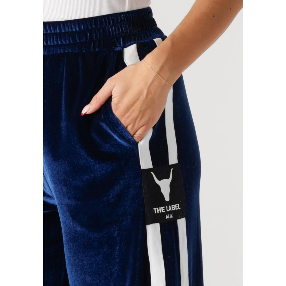 Alix The Label Blauwe Velvet Sportieve Wijde Broek Blue Dames