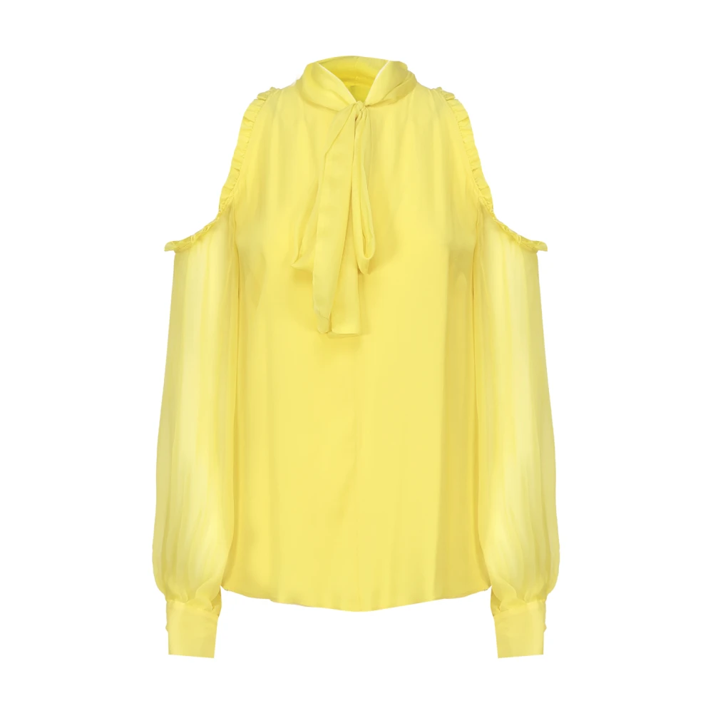 Pinko Gele blouse met koude schouder en gerimpeld detail Yellow Dames