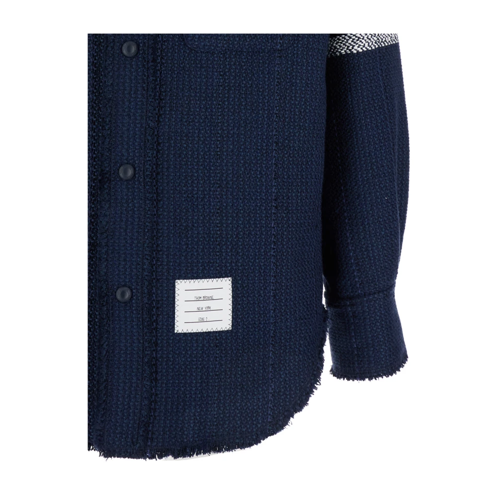 Thom Browne Snap Front Shirt Jacket met Rafelrand Blue Heren