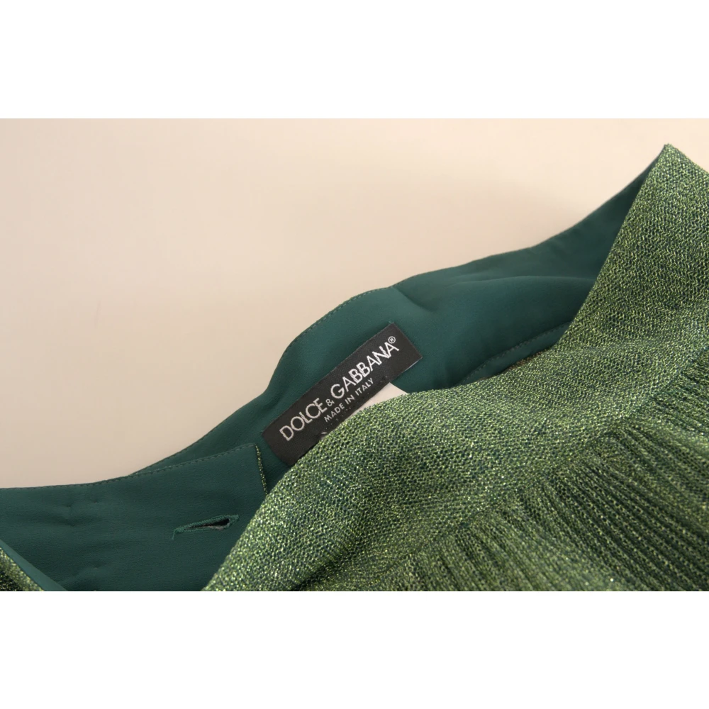 Dolce & Gabbana Metallic Groene Hoge Taille A-lijn Plooirok Green Dames