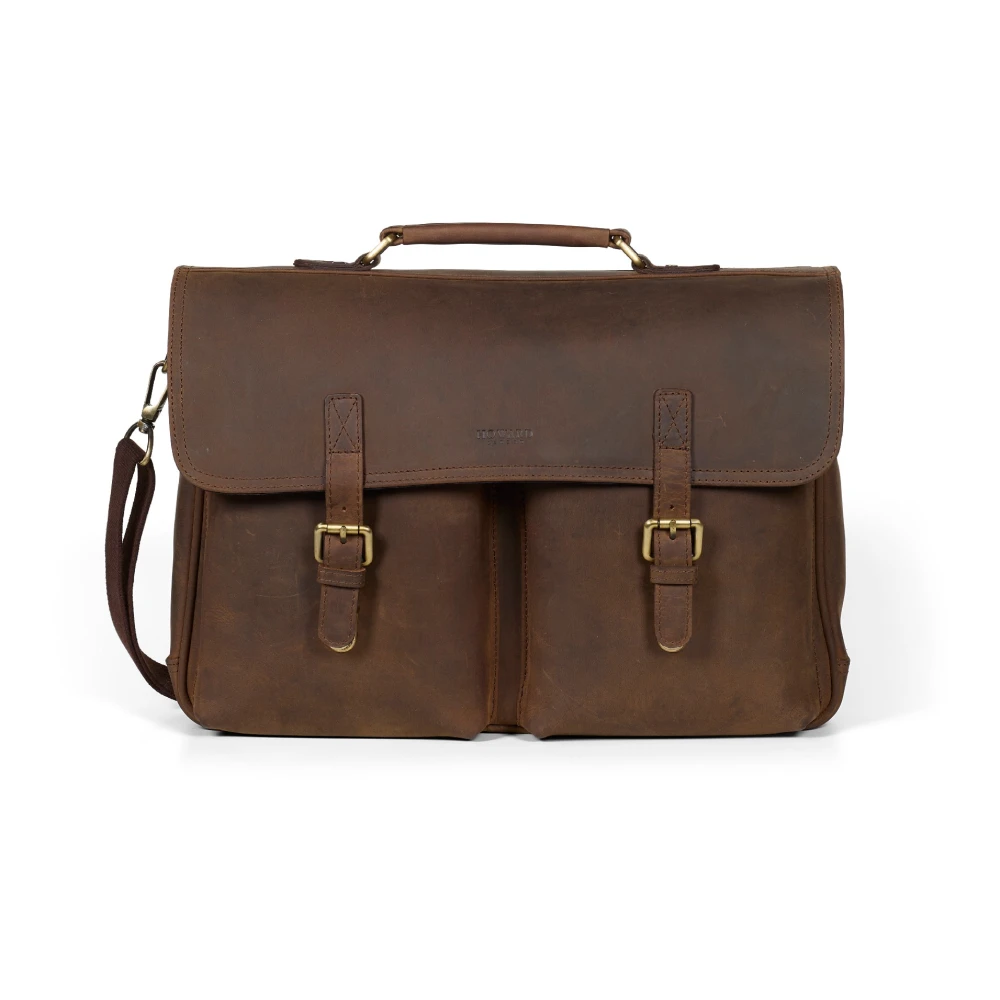 Howard London Bruin leren laptoptas Brown Heren