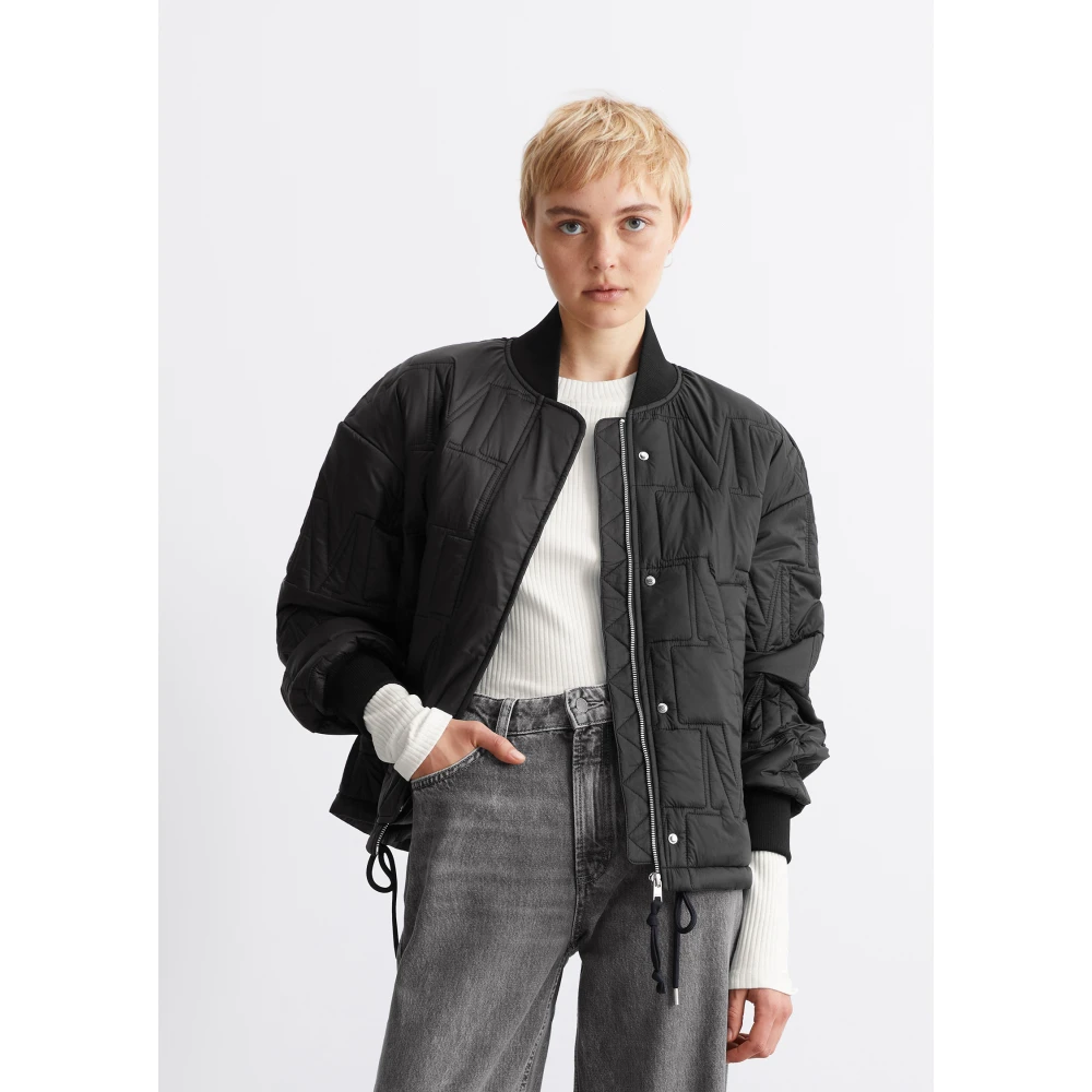 Marc O'Polo Logo gewatteerd jack relaxed Black Dames