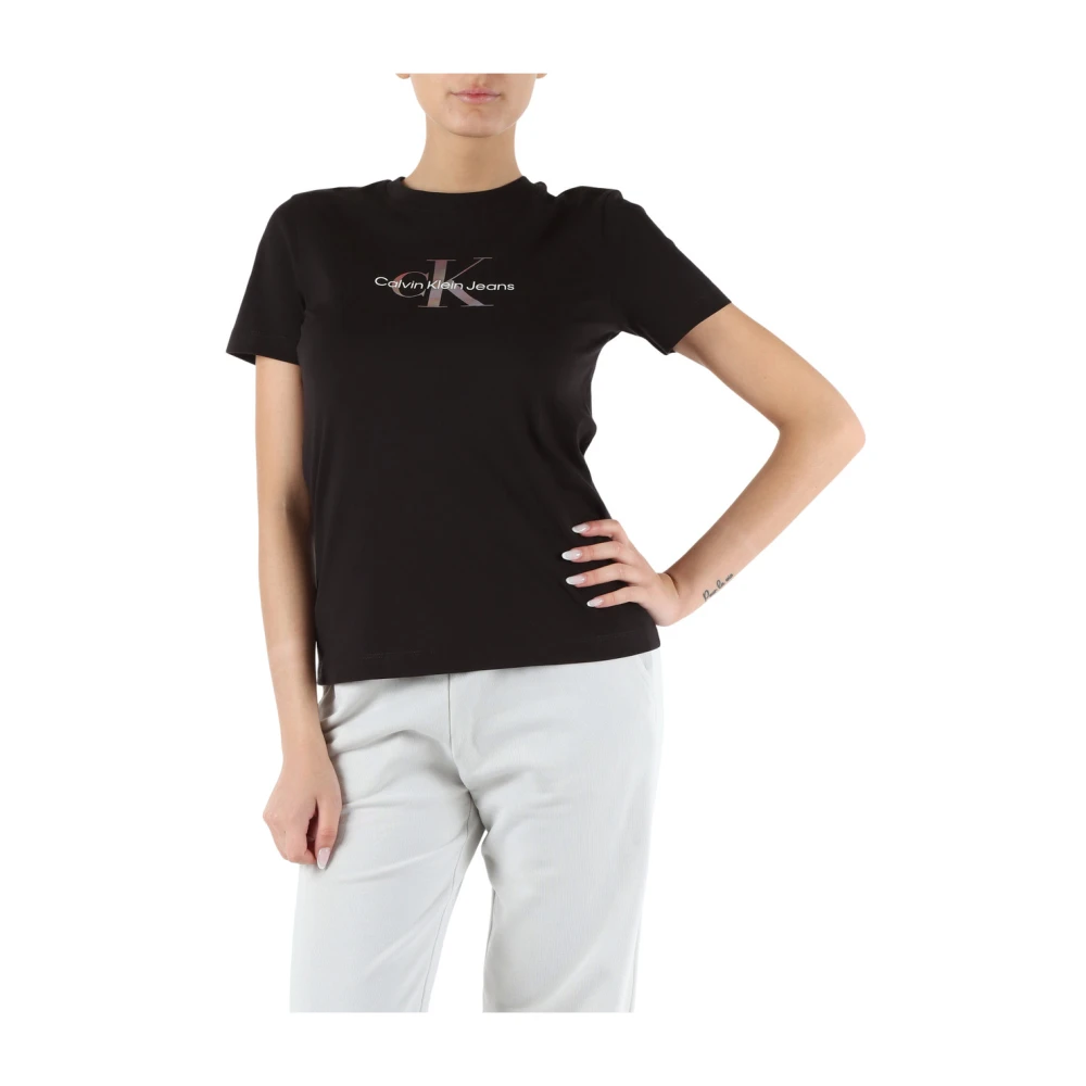 Calvin Klein Jeans Katoenen Logo Print T-shirt Black Dames