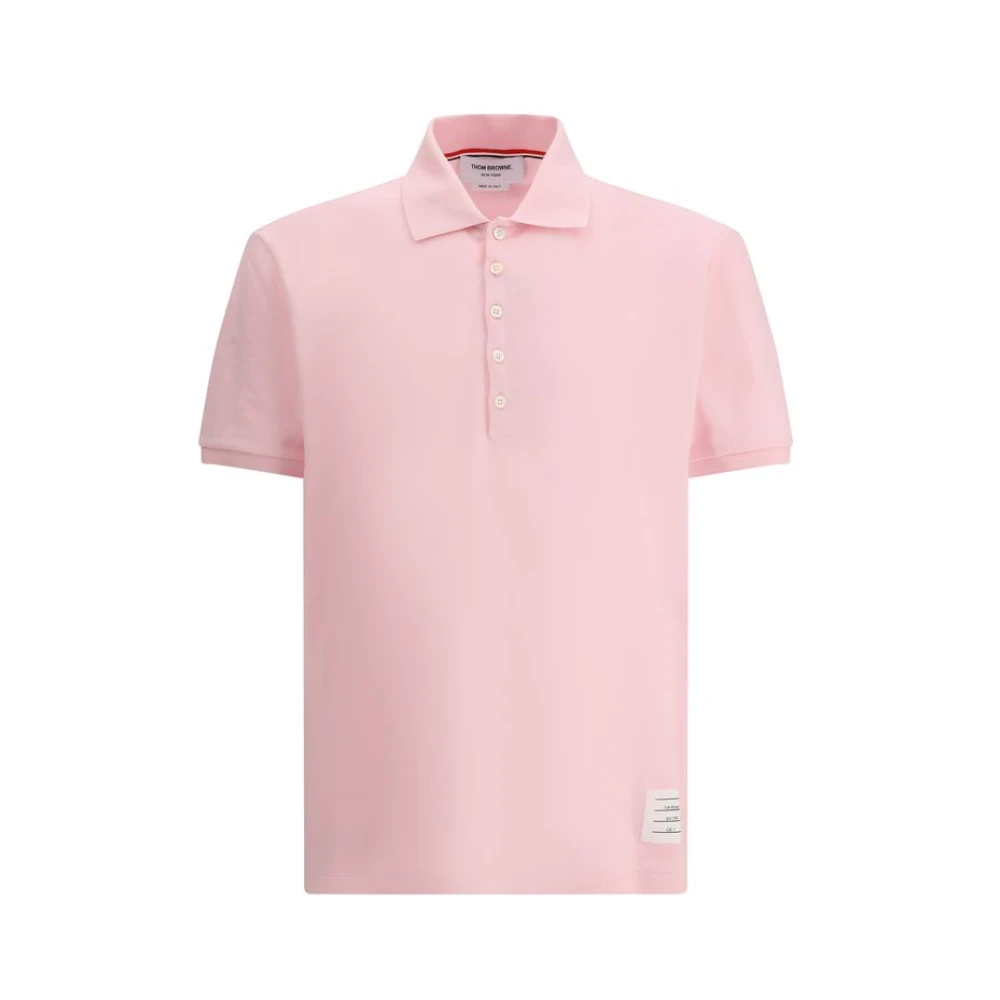 Thom Browne Men's Pink Iconic Polo Shirt With Bands - Polo Shirts - Xl- Tops