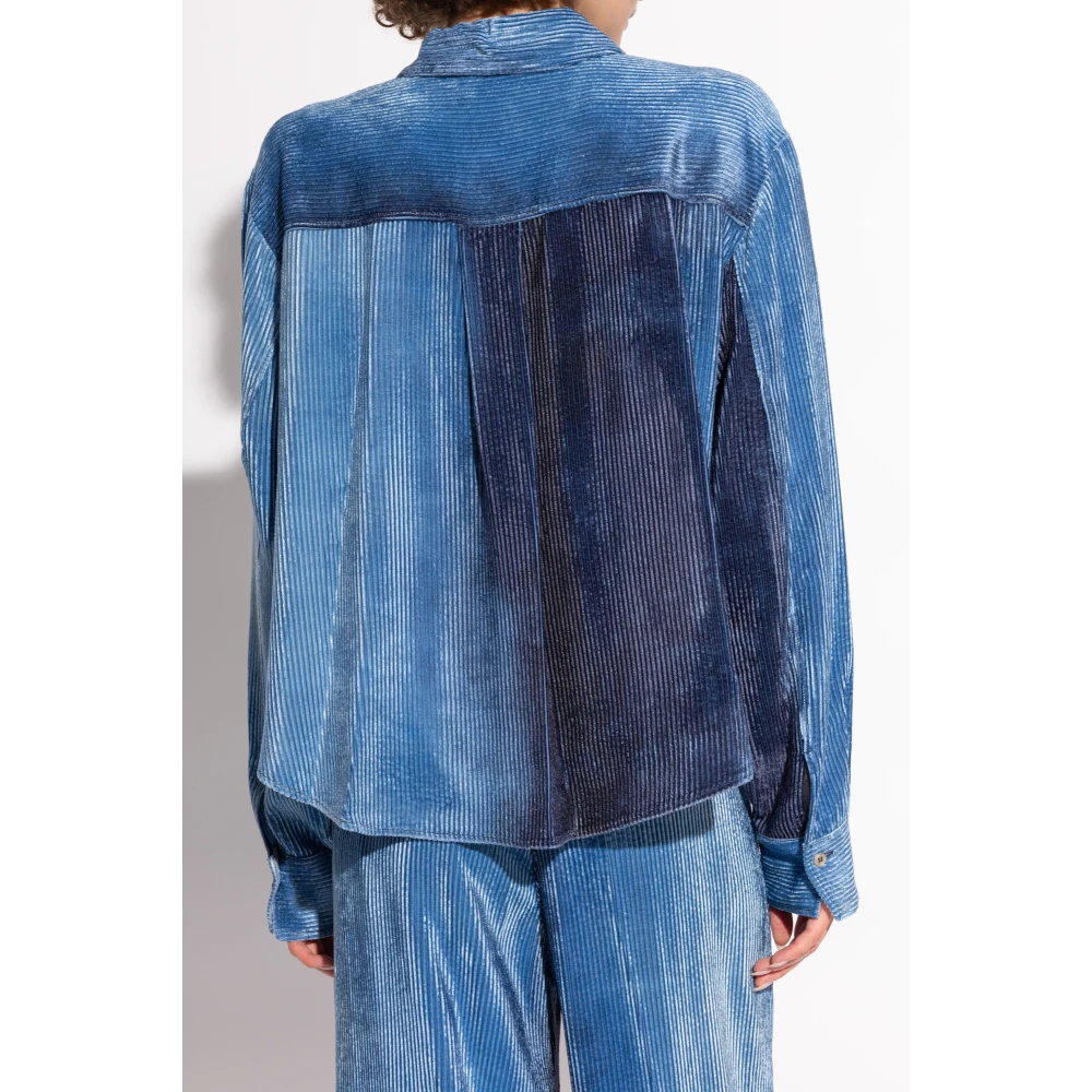 Forte Geribbeld shirt met fluwelen afwerking Blue Dames