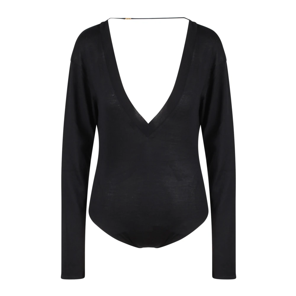 Saint Laurent Kasjmier Zijde Mix Diepe V-Hals Body Black Dames