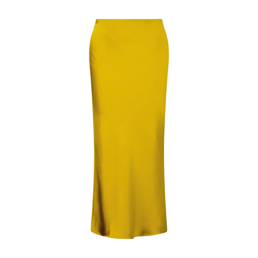 Samsøe Satin Rok in Rechte Snit Yellow Dames