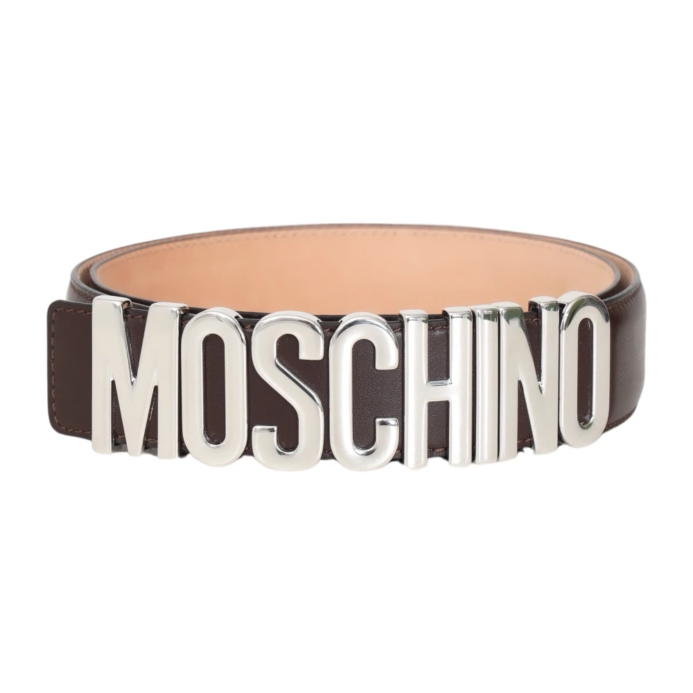 Moschino Bruin Leren Riem Logo Gesp Brown Unisex