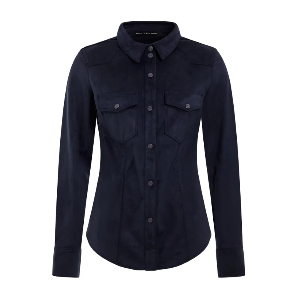 Guess Velours Overhemd Blauw Slim Fit Blue Dames