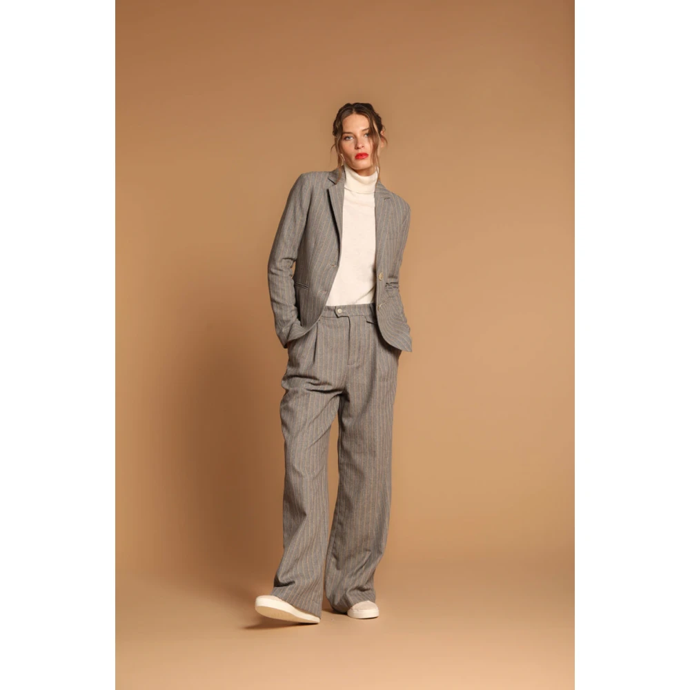 Mason's Gestreepte Lurex Blazer Gray Dames