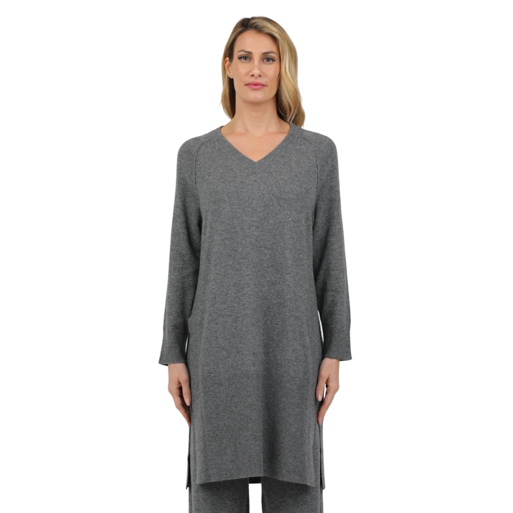 Alpha Studio Långärmad V-ringad Tunika Top Gray, Dam