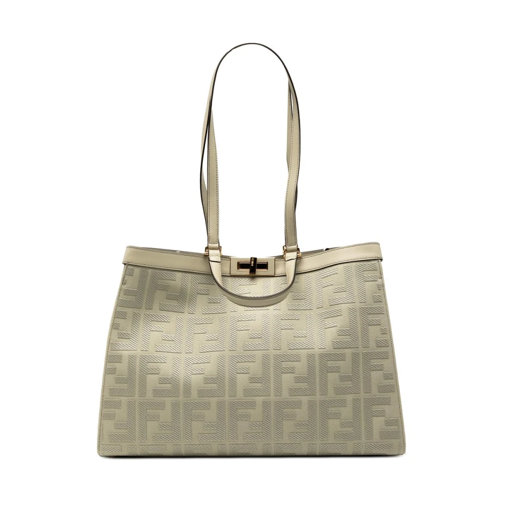 Fendi Vintage Women's Green Pre-Owned Embossed Pattern Tote Bag