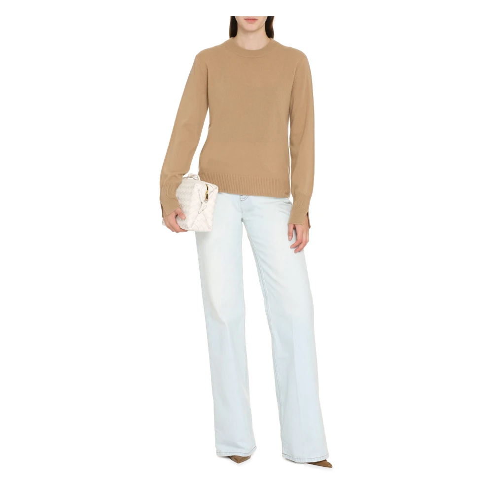 Hugo Boss Kasjmier Crew-Neck Sweater met Geribbelde Randen Brown Dames