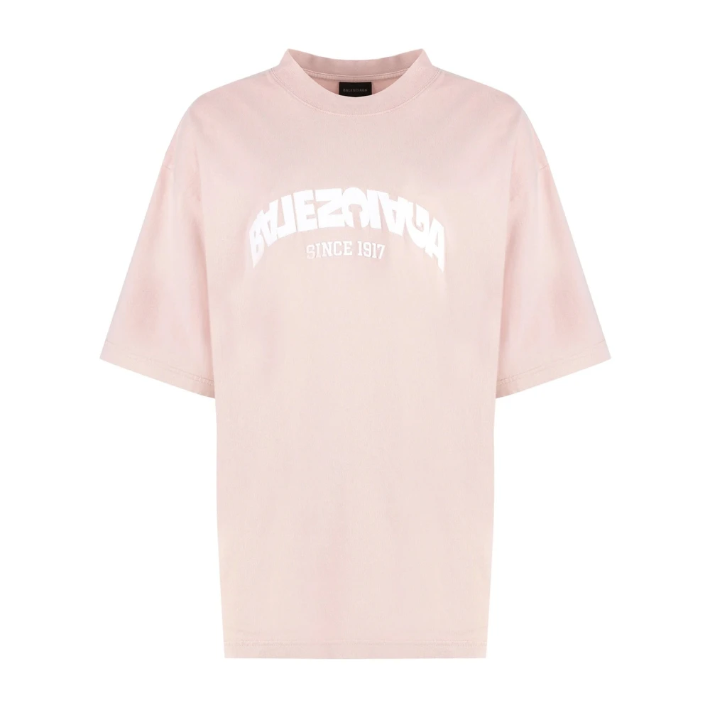 Balenciaga Roze katoenen T-shirt met logodetail Pink Dames