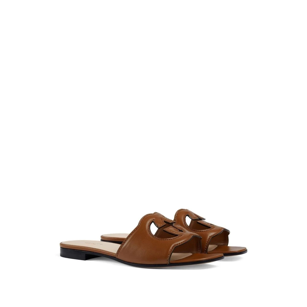 Gucci Bruin Leren Logo Sandalen Brown Dames