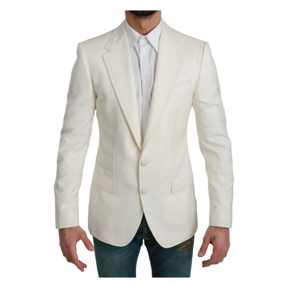 Dolce & Gabbana Men's White Elegant Slim Fit Virgin Wool Blazer