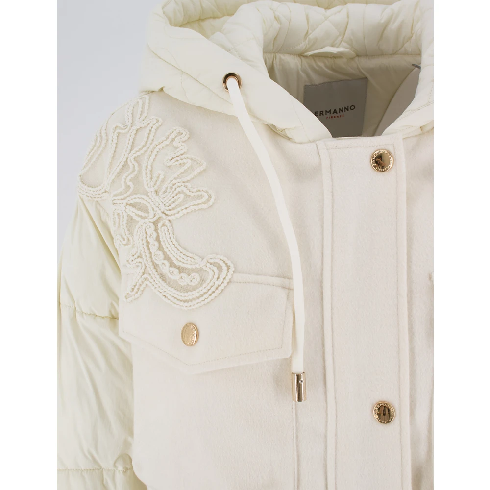 Ermanno Scervino Bloemenapplicatie Bi-Materiaal Parka White Dames