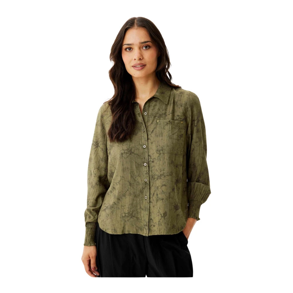 IN Front Abstract Print Shirt Blouse Army Green Dames