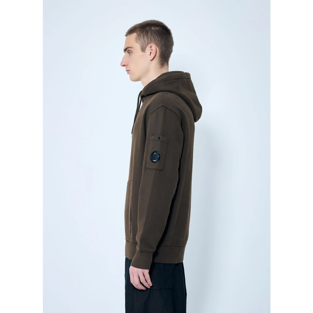 C.P. Company Katoenen Fleece Hoodie met Logo Brown Heren