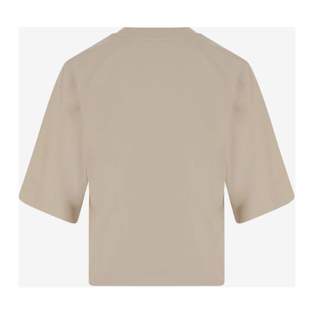 pinko Katoen Logo Print Crew Neck T-Shirt Beige Dames