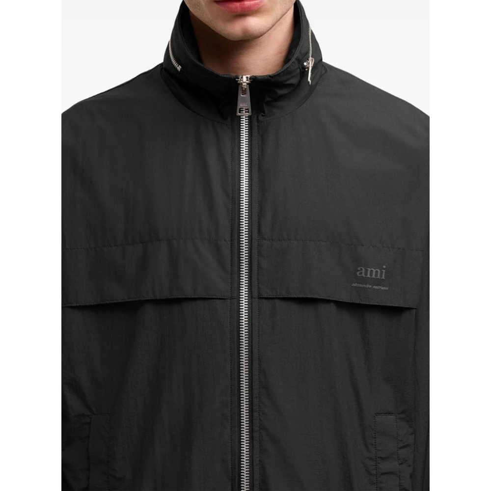 Ami Paris Winddichte Jas met Bedrukt Logo Black Heren