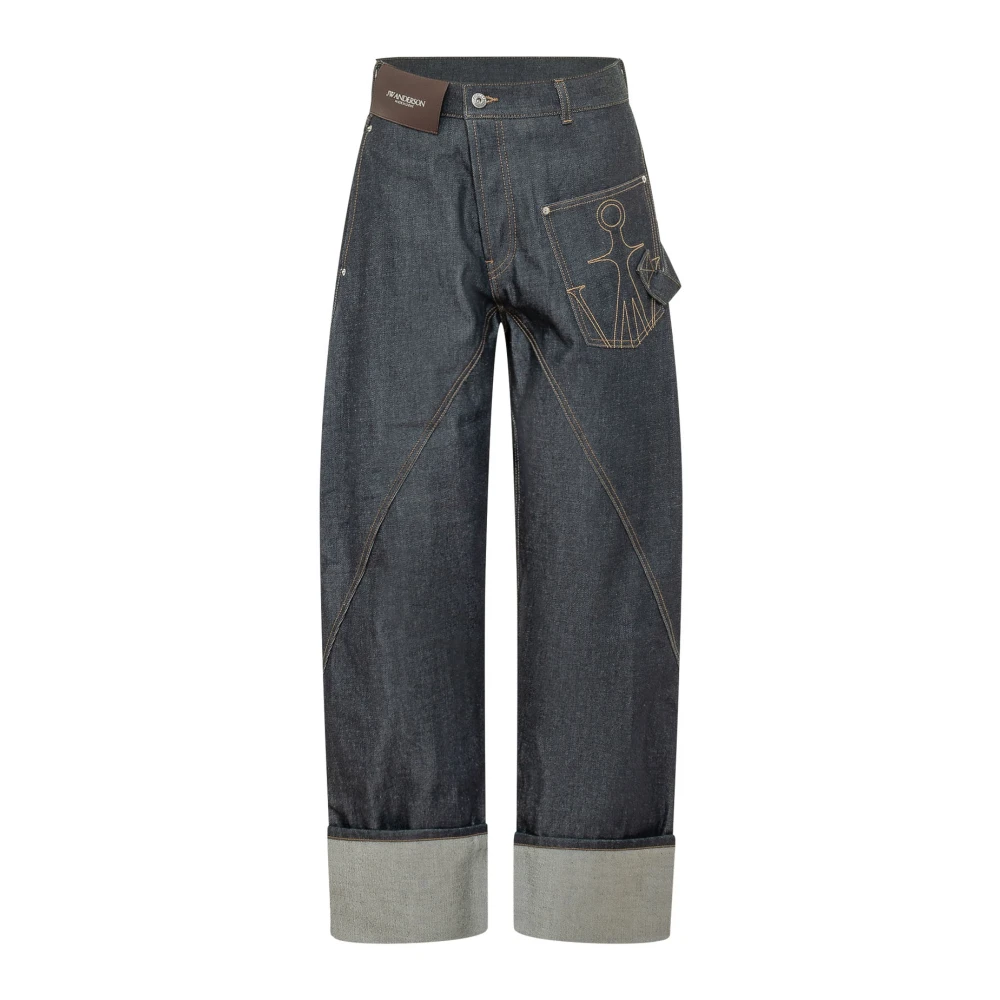 Jw Anderson Women's Blue Workwear Jeans In Indigo Denim With Twisted Turn-Up - Image 3