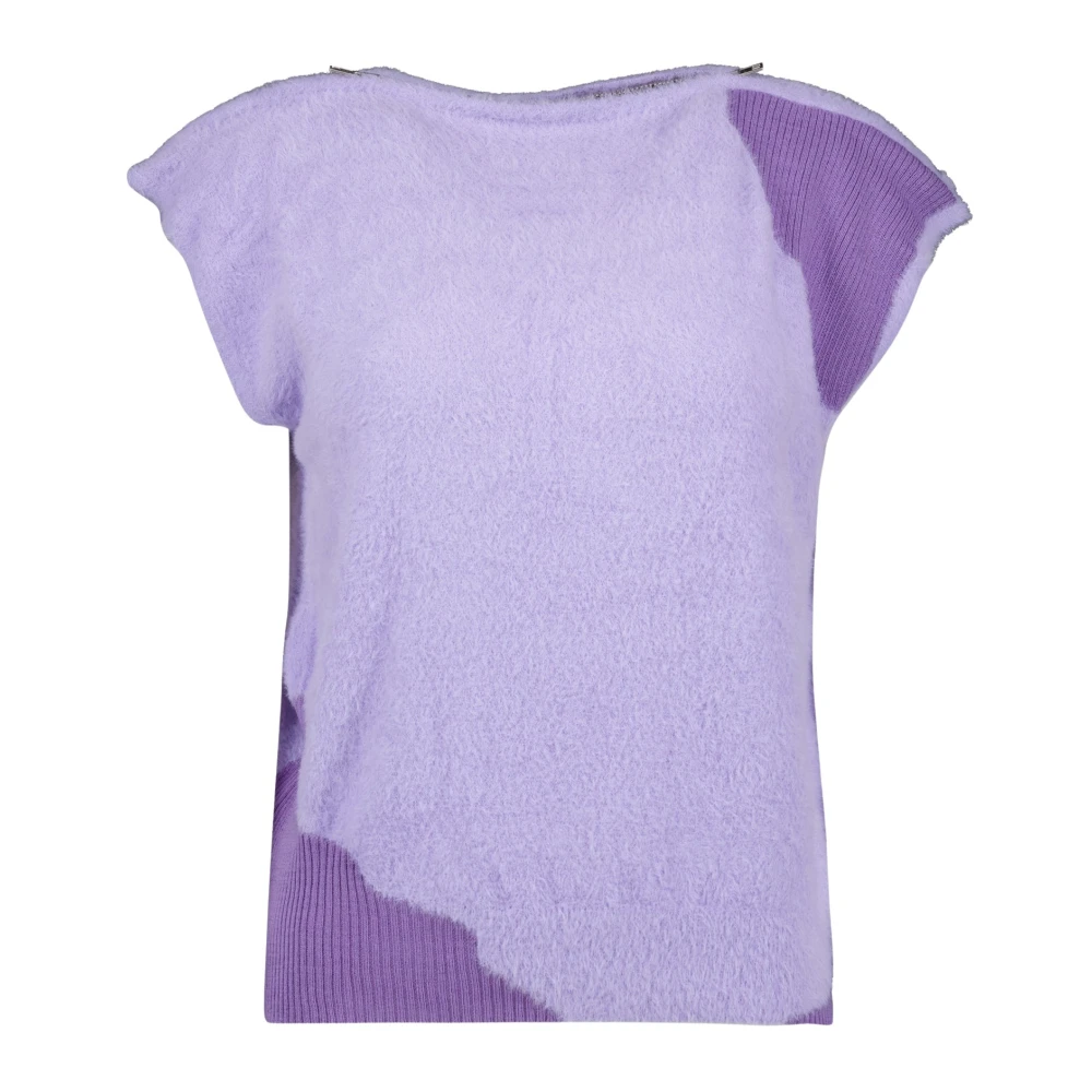 MM6 Maison Margiela Paars tweekleurig T-shirt met ritskraag Purple Dames