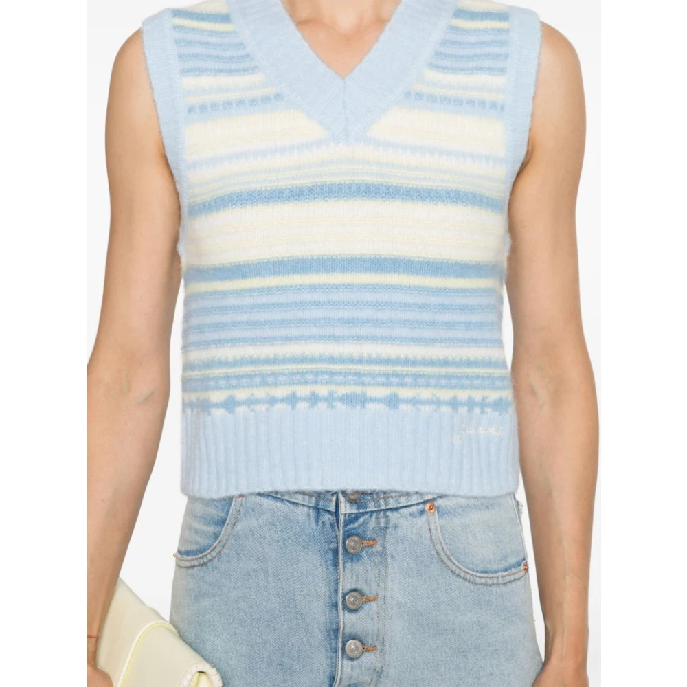 Ganni Gestreepte Mouwloze Trui Blue Dames