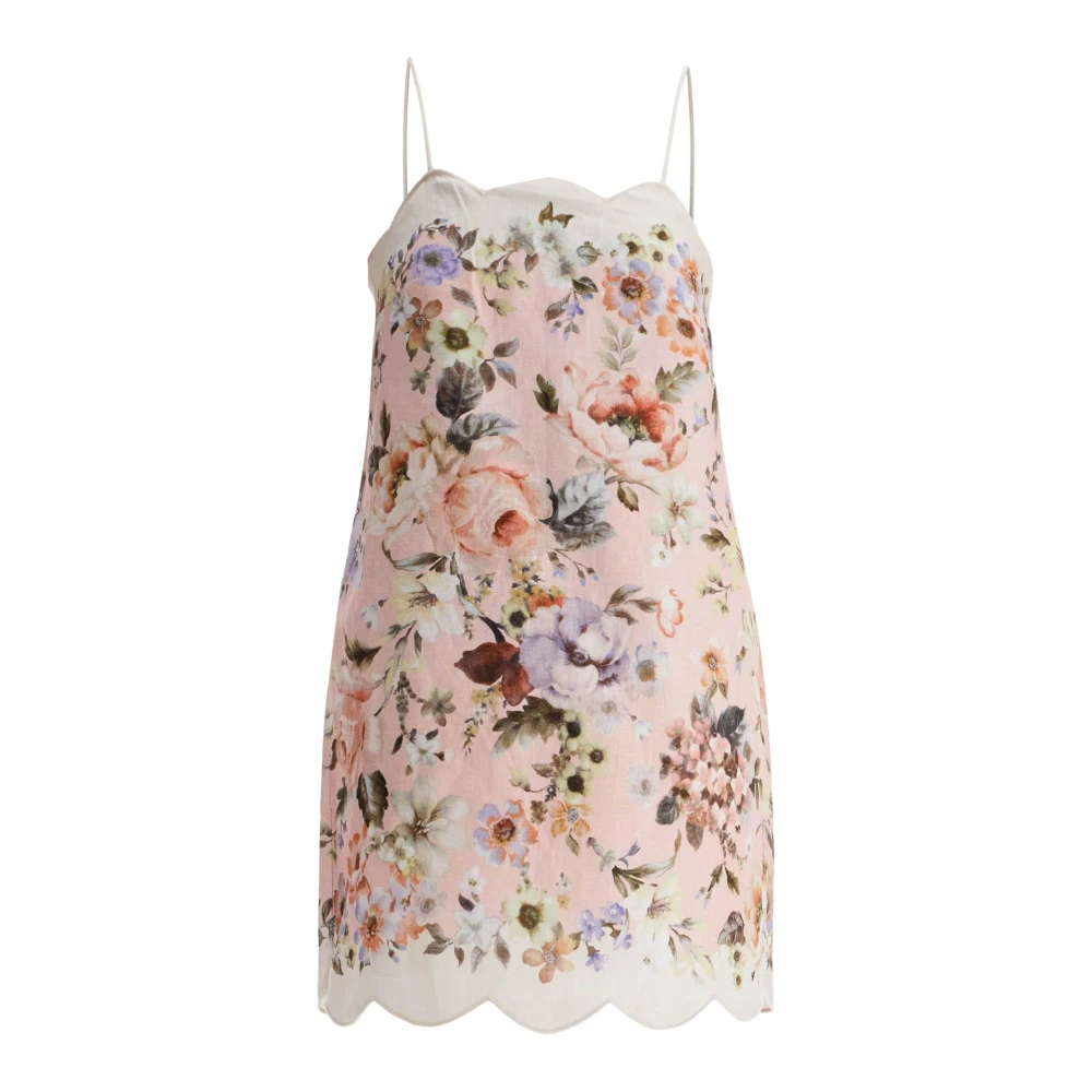 Zimmermann Bloemen Linnen Mini Jurk met Geschulpte Halslijn Multicolor Dames