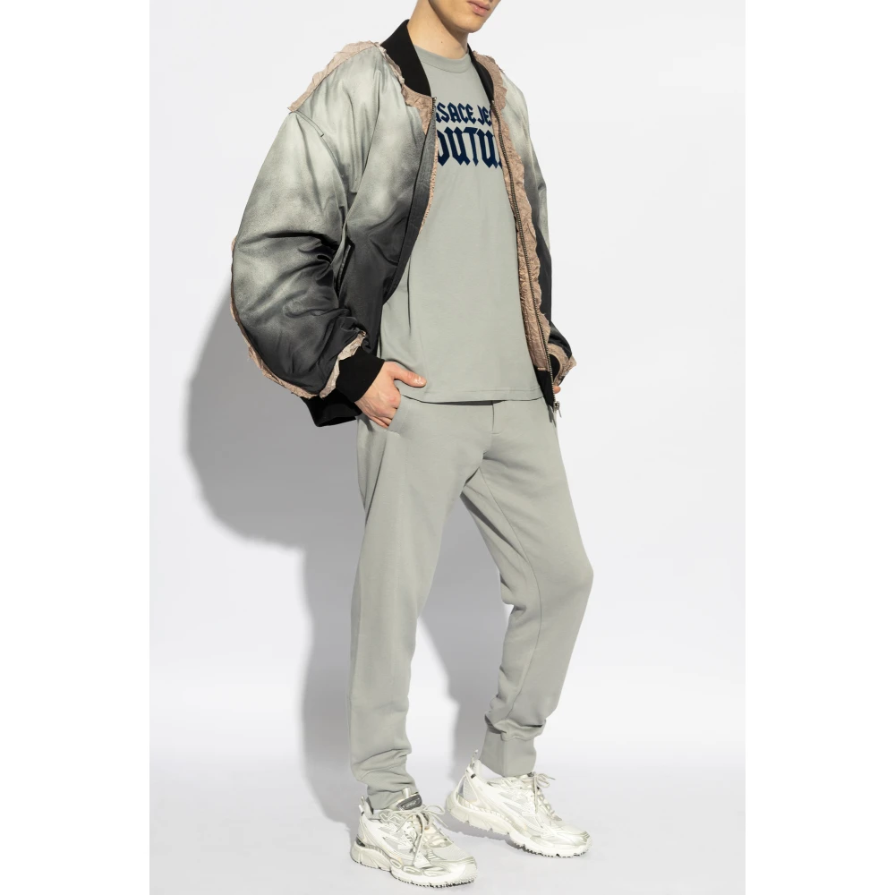 Versace Jeans Couture T-shirt met fluwelen logo Gray Heren