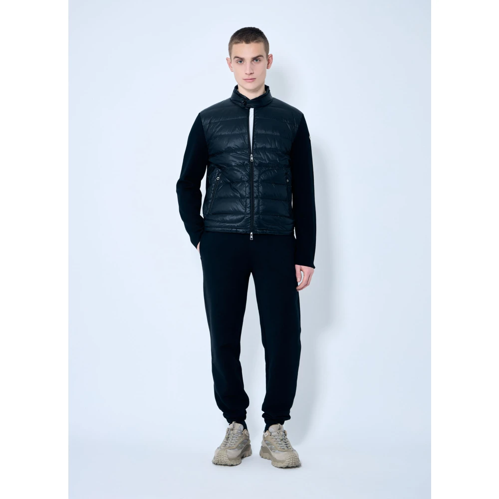 Moncler Gewatteerde Gebreide Vest Met Rits Black Heren