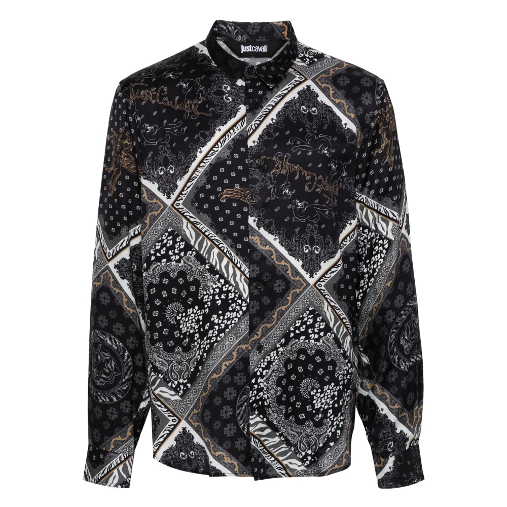 Just Cavalli Zwarte Longsleeve Shirt Viscose Black Heren