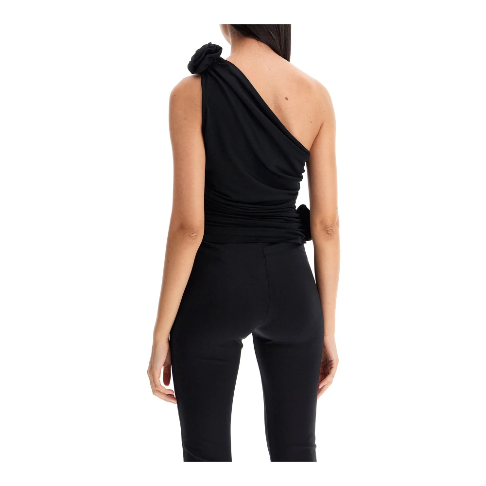 Magda Butrym Bloemige One-Shoulder Jersey Top Black Dames