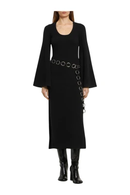 Stretch Cashmere Flare-Sleeve Klänning