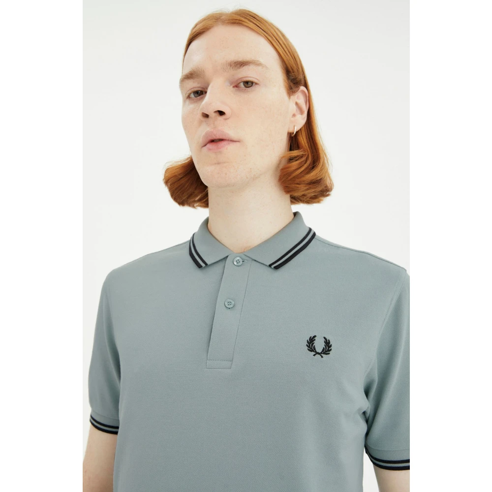 Fred Perry Slim Fit Twin Tipped Polo in Zilverblauw Zwart Blue Heren