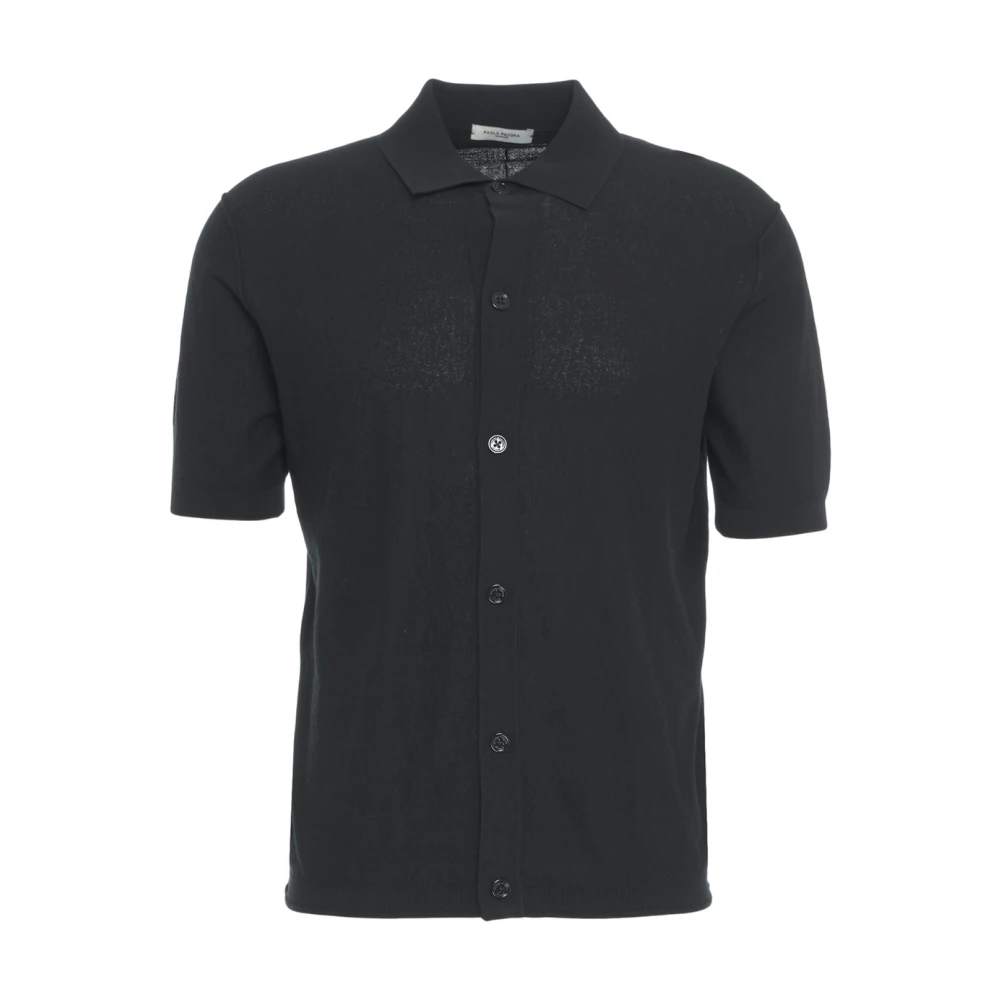 Paolo Pecora Zwarte Gebreide Shirt Stijlvolle Knoopsluiting Black Heren