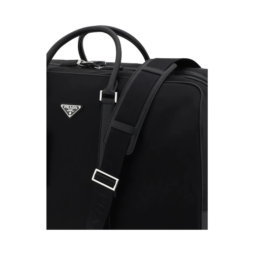 Prada Nylon Reistas met Leren Details Black Heren