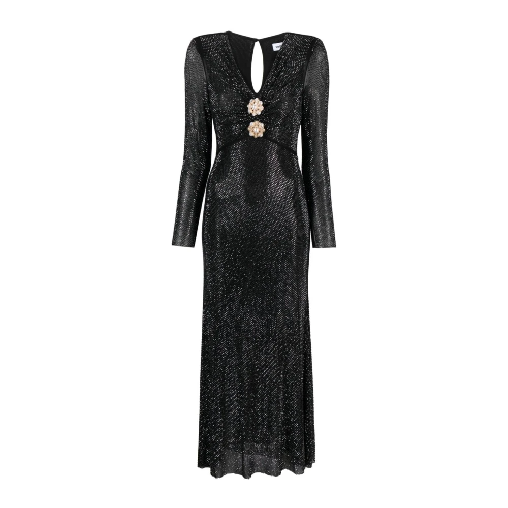 Self Portrait Midi jurk met str steentjes en uitlopende zoom Black Dames