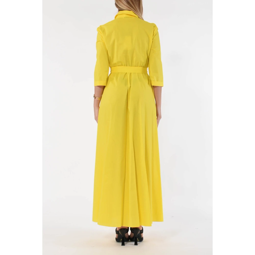 PATRIZIA PEPE Lange katoenen popeline jurk met overhemdkraag Yellow Dames