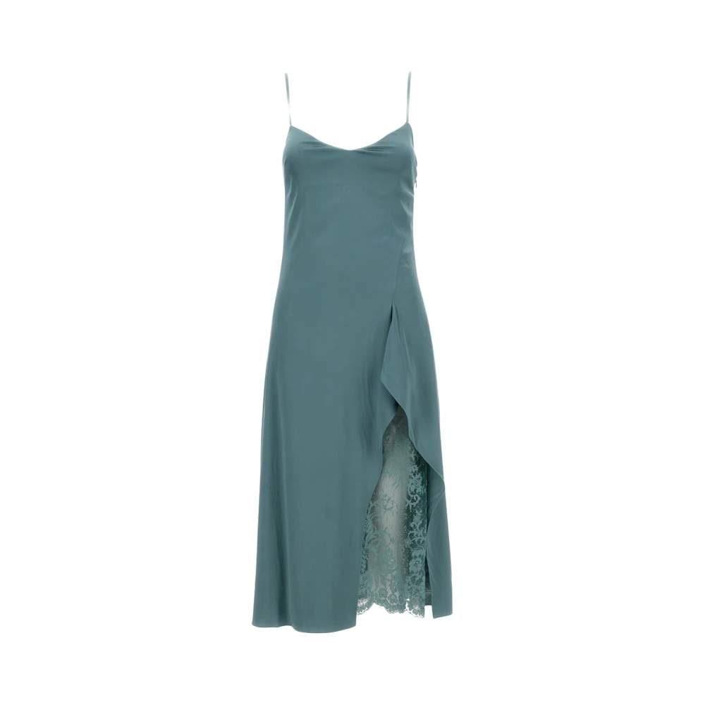Acne Studios Green Midi Dresses, Female, Xs, Lace-Trimmed Slip Dress