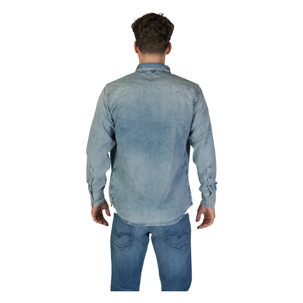 Replay Katoenen Shirt met Lange Mouwen Blue Heren