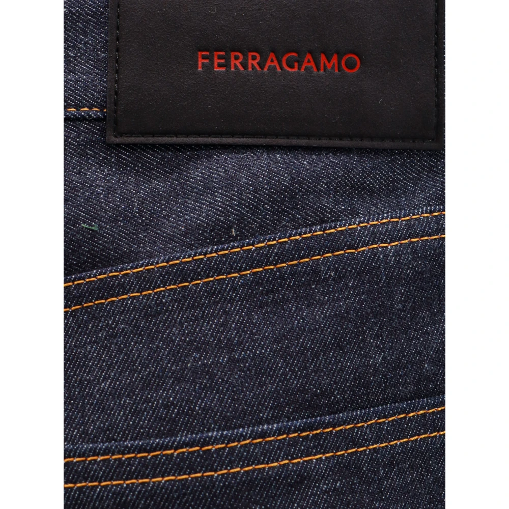 Salvatore Ferragamo Flared Leg Jeans met Logo Tag Blue Heren