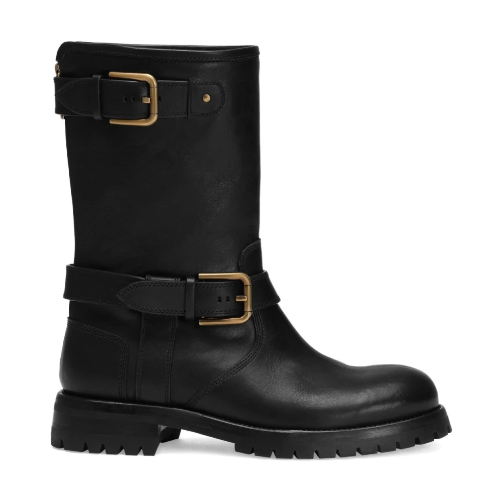 Dolce & Gabbana Women's Black Ankle Boots, 6 Uk, Calfskin Biker Boots