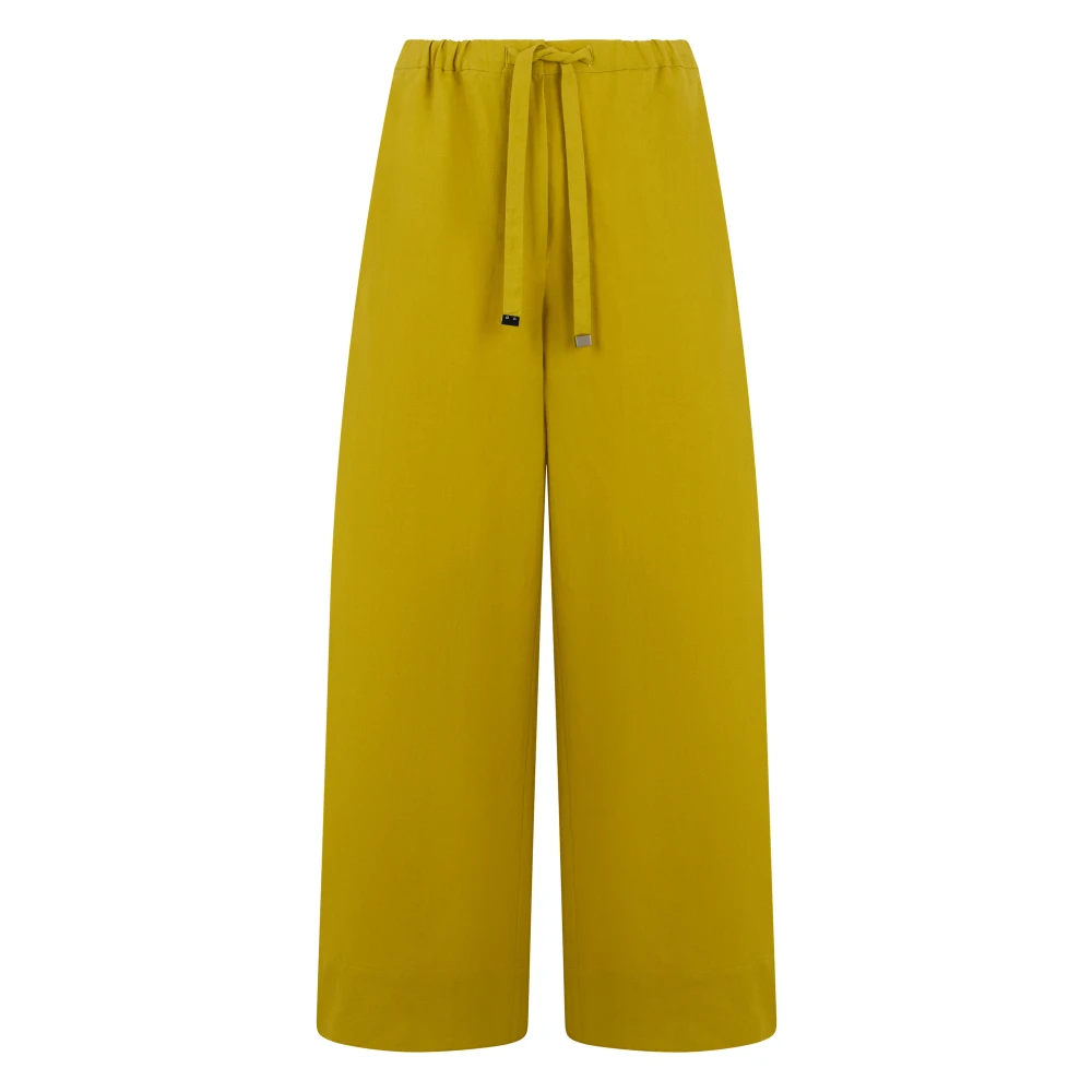 Max Mara Women's Yellow Linen Drawstring Trousers - Wide Trousers - Xs - Trousers