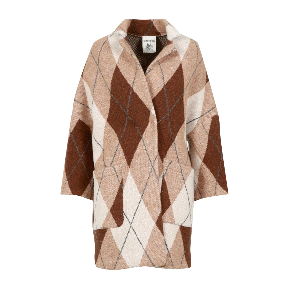 Semicouture Wollen Jas met Diamantpatroon Multicolor Dames